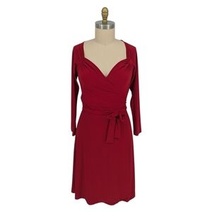 30169 Norma Kamali V Neck Knit Wrap Dress Red size Large preppy Business casual